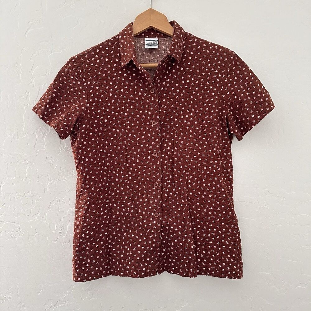 Vintage Catalina Shirt Mens M Button Up Sailboat 80s Nautical Short Sleeve